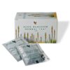 Κουτί Aloe Blossom Herbal Tea με δύο φακελάκια τσαγιού μπροστά, σε πράσινη και λευκή συσκευασία με εικονογραφήσεις από άνθη αλόης.